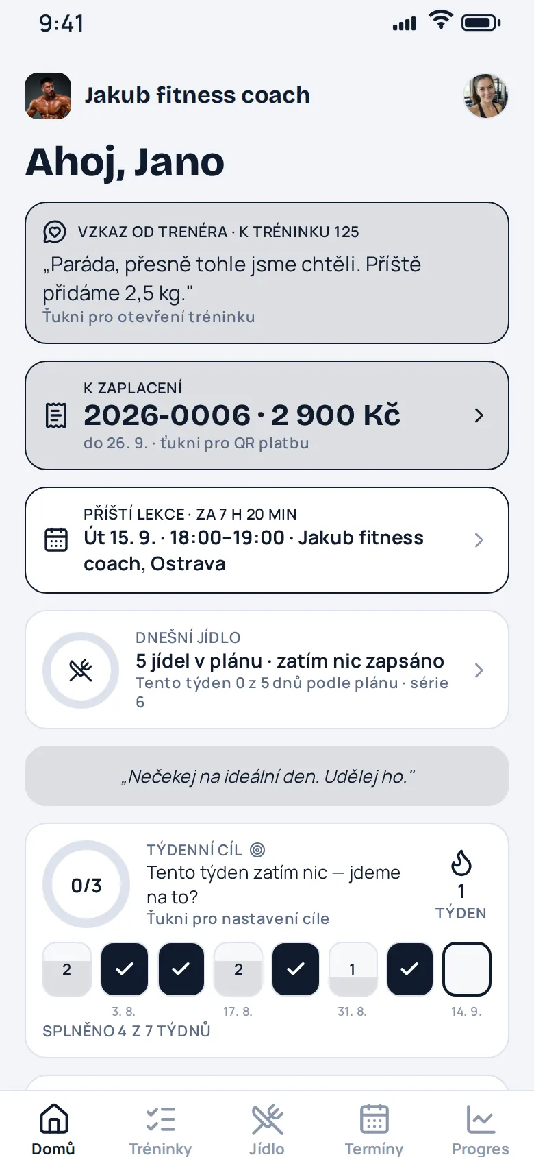 Klientská appka v barvě Tmavá
