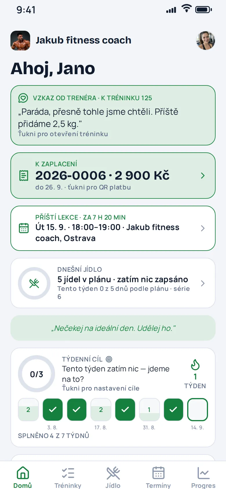Klientská appka v barvě Zelená