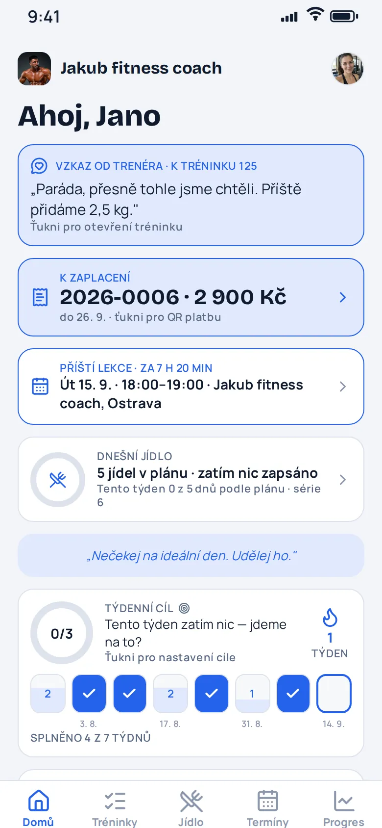 Klientská appka v barvě Modrá