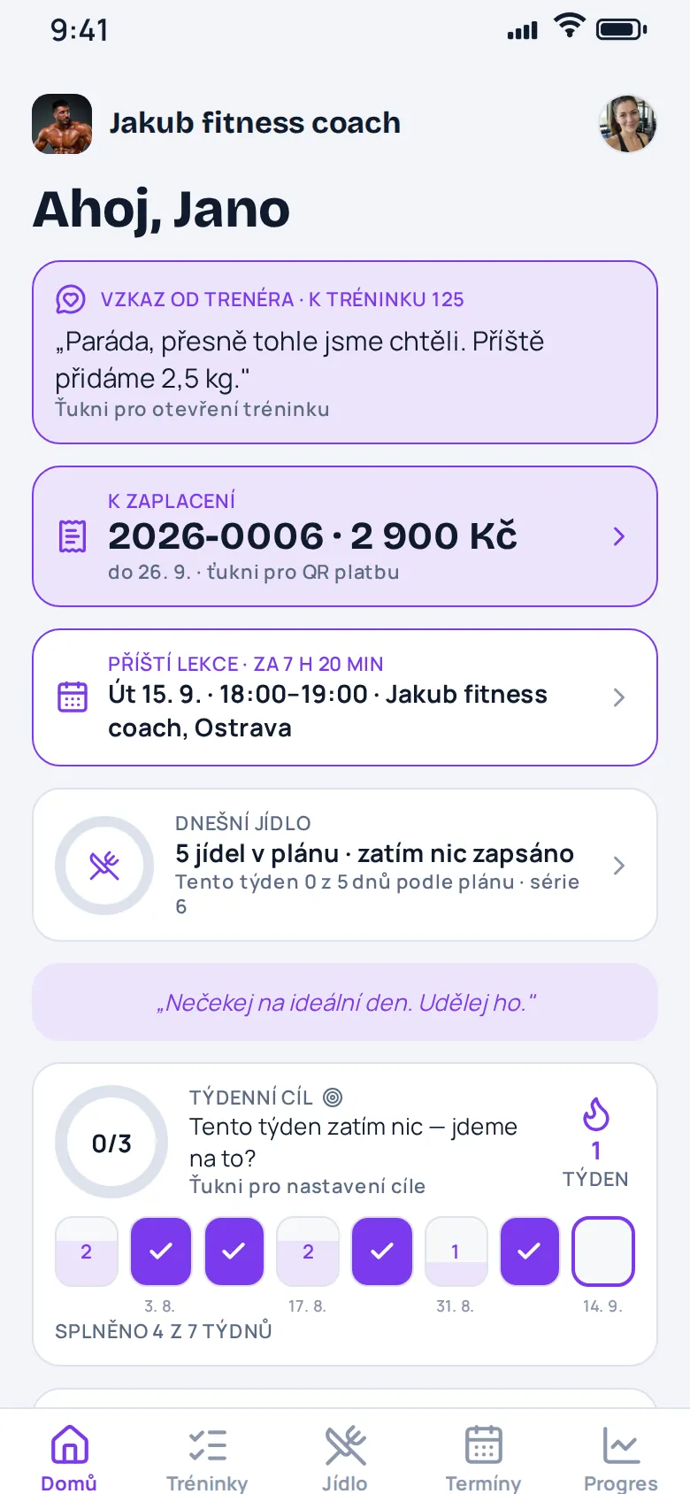 Klientská appka v barvě Fialová