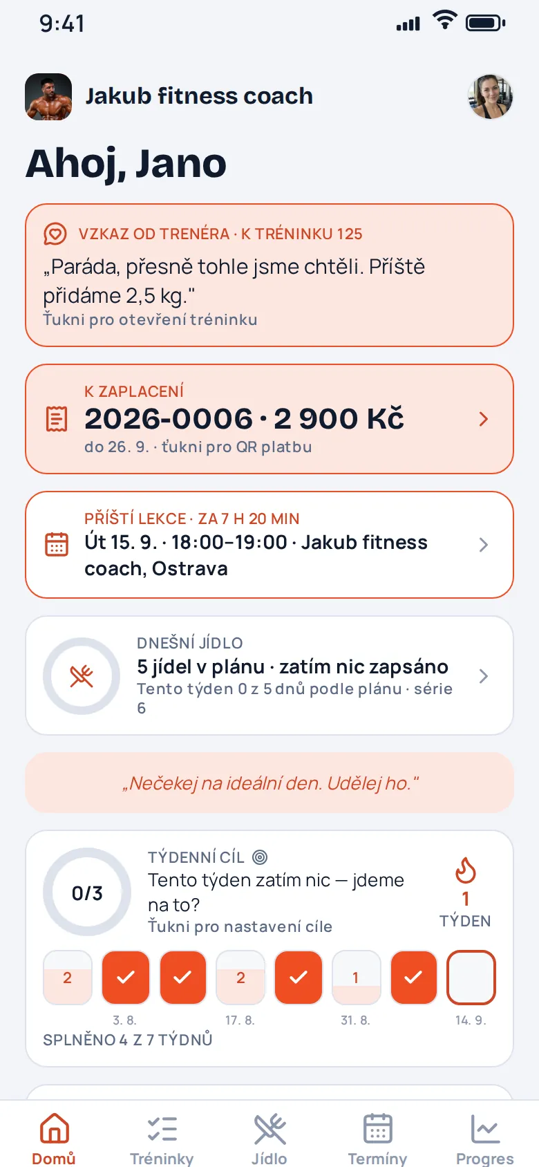 Klientská appka v barvě Oranžová