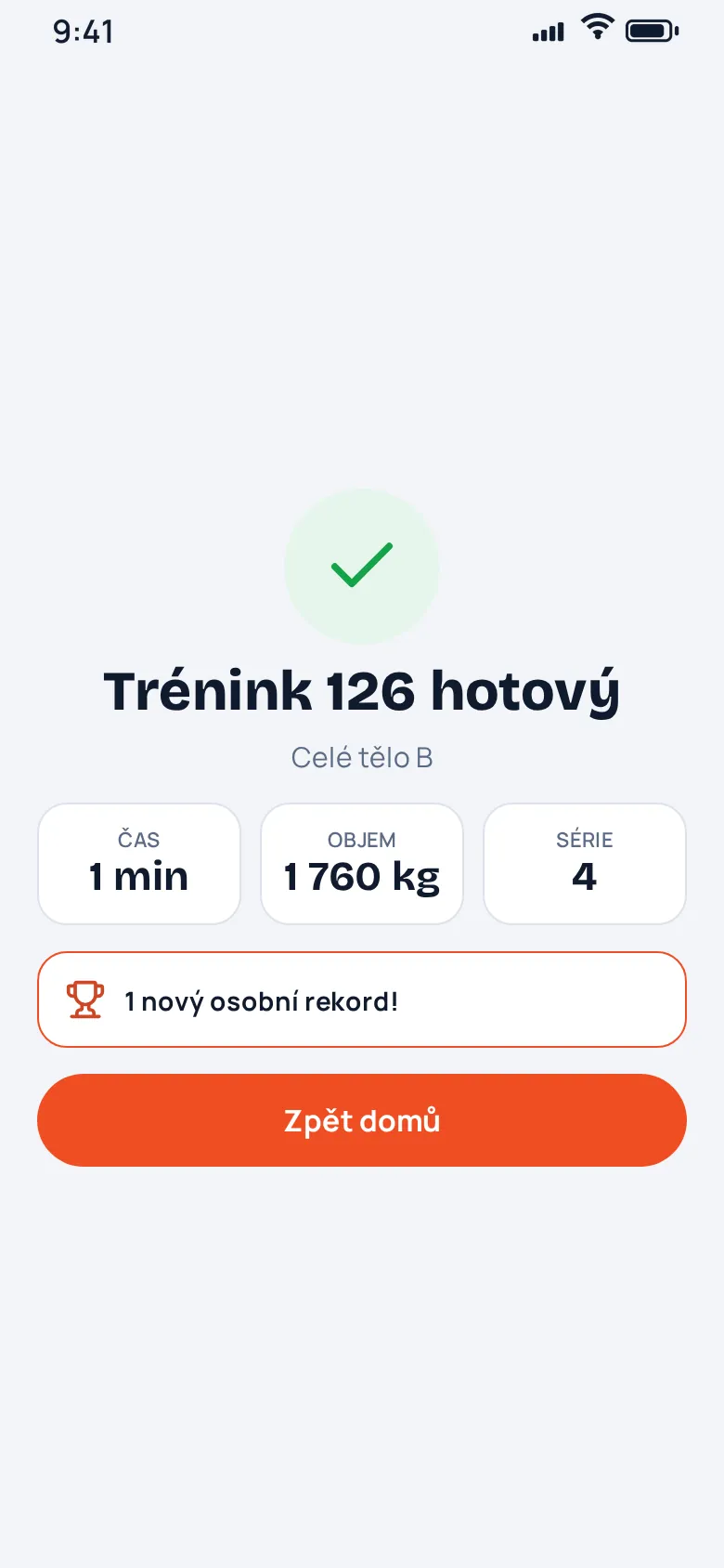 Souhrn tréninku v appce