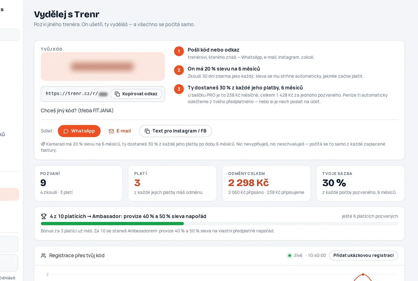 Vydělej s Trenr v dashboardu